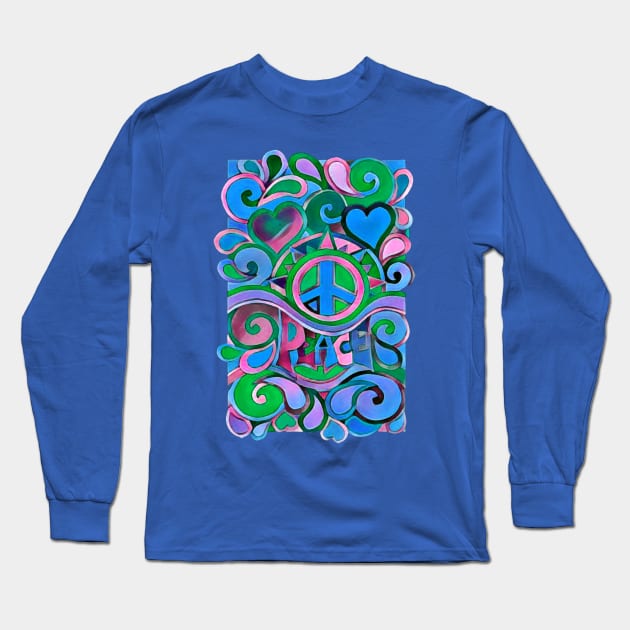 Blue Hippie Art Long Sleeve T-Shirt by AlondraHanley